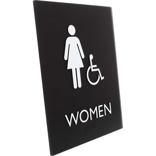 Lorell Women's Handicap Restroom Sign - 1 Each - Women Print/Message - 6.4" Width x 8.5" Height - Rectangular Shape - Surface-mountable - Easy Readability, Braille - Plastic - Black