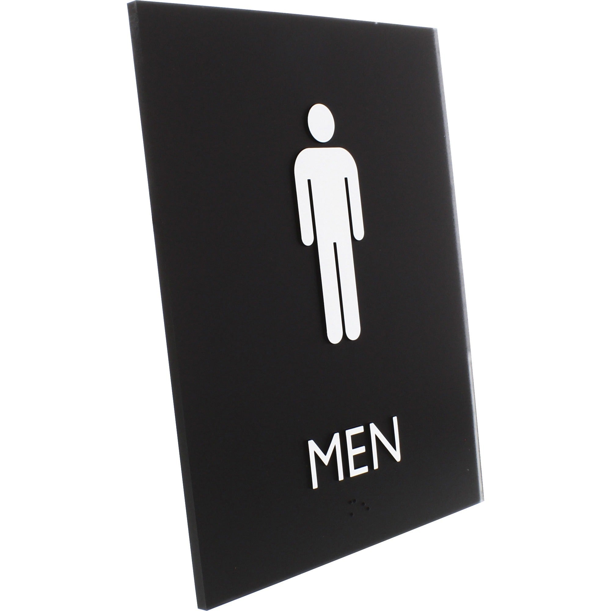 lorell-mens-restroom-sign-1-each-men-print-message-64-width-x-85-height-rectangular-shape-surface-mountable-easy-readability-braille-plastic-black_llr02667 - 3