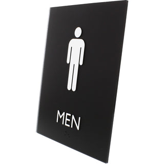 Lorell Men's Restroom Sign - 1 Each - Men Print/Message - 6.4" Width x 8.5" Height - Rectangular Shape - Surface-mountable - Easy Readability, Braille - Plastic - Black