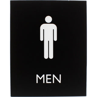 Lorell Men's Restroom Sign - 1 Each - Men Print/Message - 6.4" Width x 8.5" Height - Rectangular Shape - Surface-mountable - Easy Readability, Braille - Plastic - Black