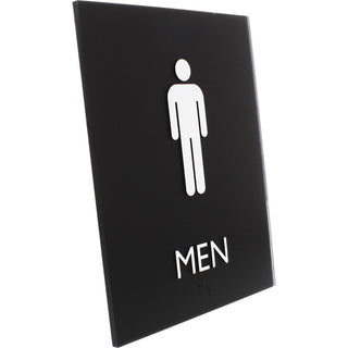 Lorell Men's Restroom Sign - 1 Each - Men Print/Message - 6.4" Width x 8.5" Height - Rectangular Shape - Surface-mountable - Easy Readability, Braille - Plastic - Black