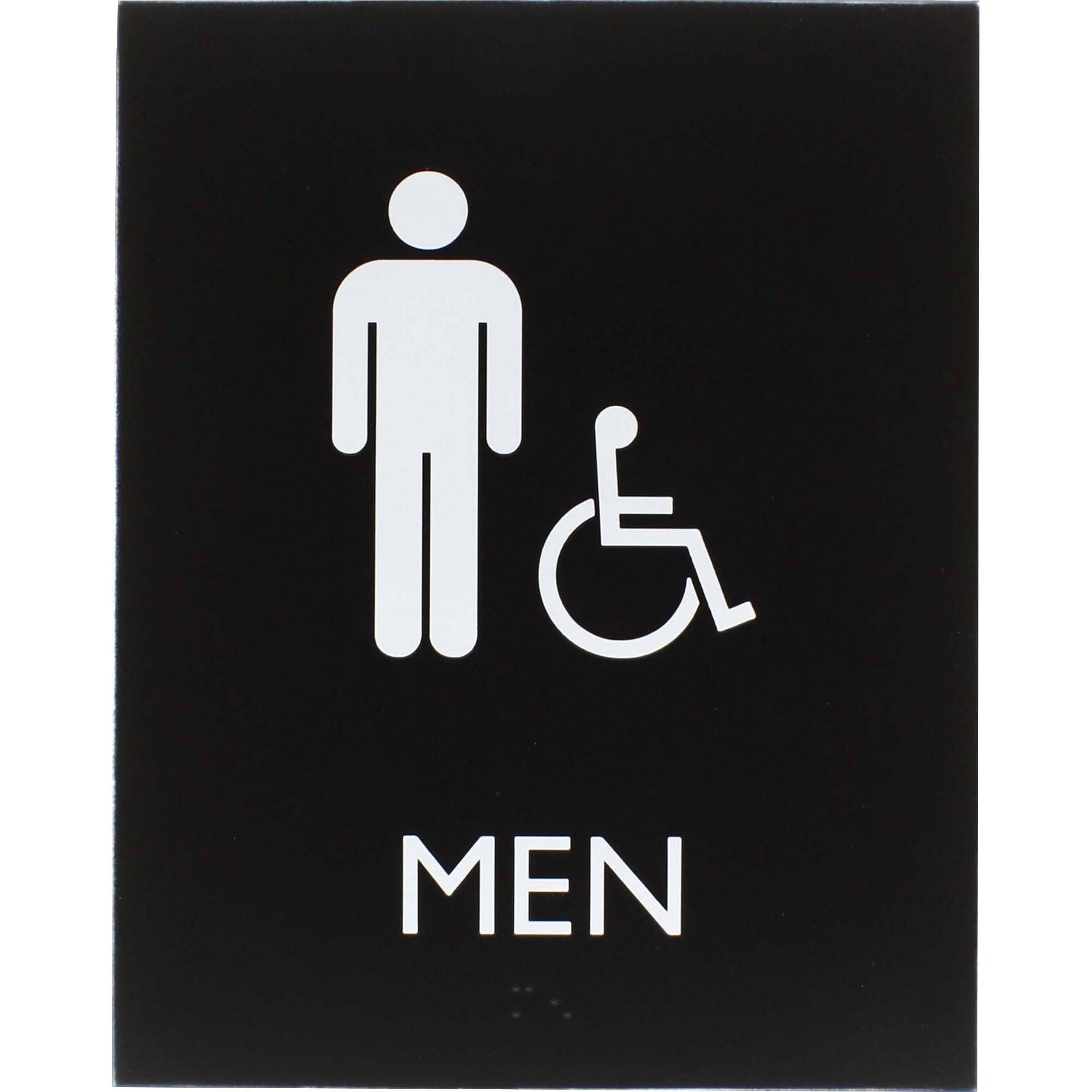 lorell-mens-handicap-restroom-sign-1-each-men-print-message-64-width-x-85-height-rectangular-shape-surface-mountable-easy-readability-braille-plastic-black_llr02668 - 1