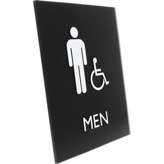 Lorell Men's Handicap Restroom Sign - 1 Each - Men Print/Message - 6.4" Width x 8.5" Height - Rectangular Shape - Surface-mountable - Easy Readability, Braille - Plastic - Black