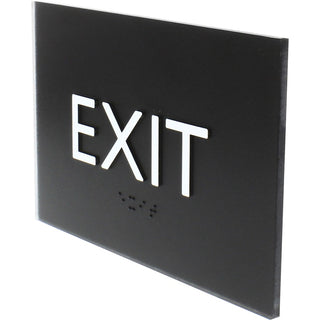 Lorell Exit Sign - 1 Each - 4.5" Width x 6.8" Height - Rectangular Shape - Easy Readability, Braille - Plastic - Black, Black