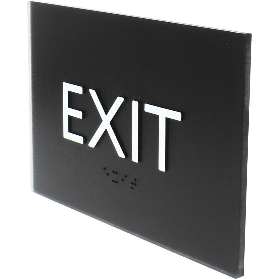 Lorell Exit Sign - 1 Each - 4.5" Width x 6.8" Height - Rectangular Shape - Easy Readability, Braille - Plastic - Black, Black