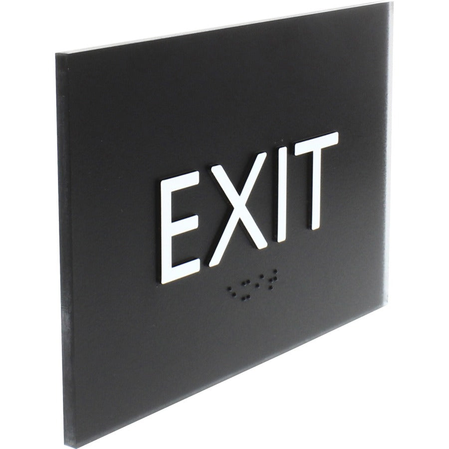 Lorell Exit Sign - 1 Each - 4.5" Width x 6.8" Height - Rectangular Shape - Easy Readability, Braille - Plastic - Black, Black