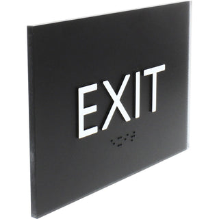 Lorell Exit Sign - 1 Each - 4.5" Width x 6.8" Height - Rectangular Shape - Easy Readability, Braille - Plastic - Black, Black