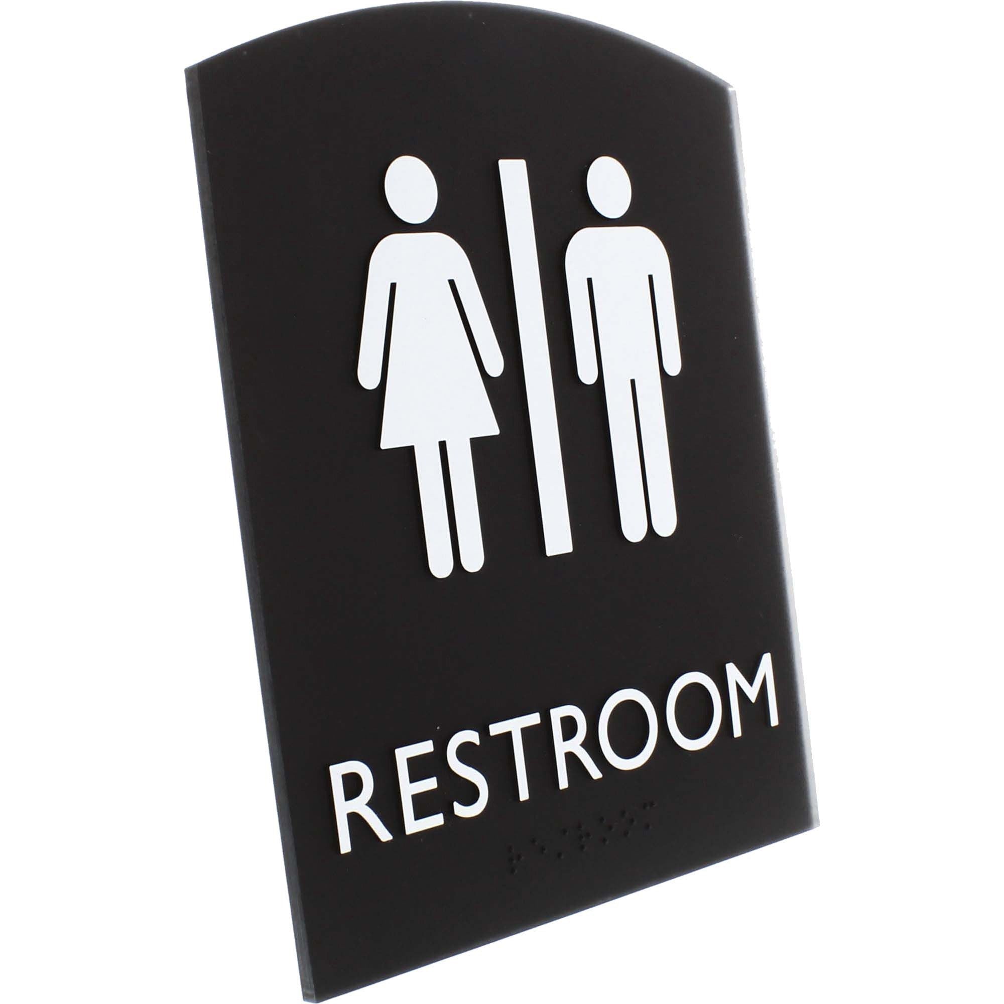 lorell-arched-unisex-restroom-sign-1-each-68-width-x-85-height-rectangular-shape-surface-mountable-easy-readability-braille-plastic-black_llr02672 - 3