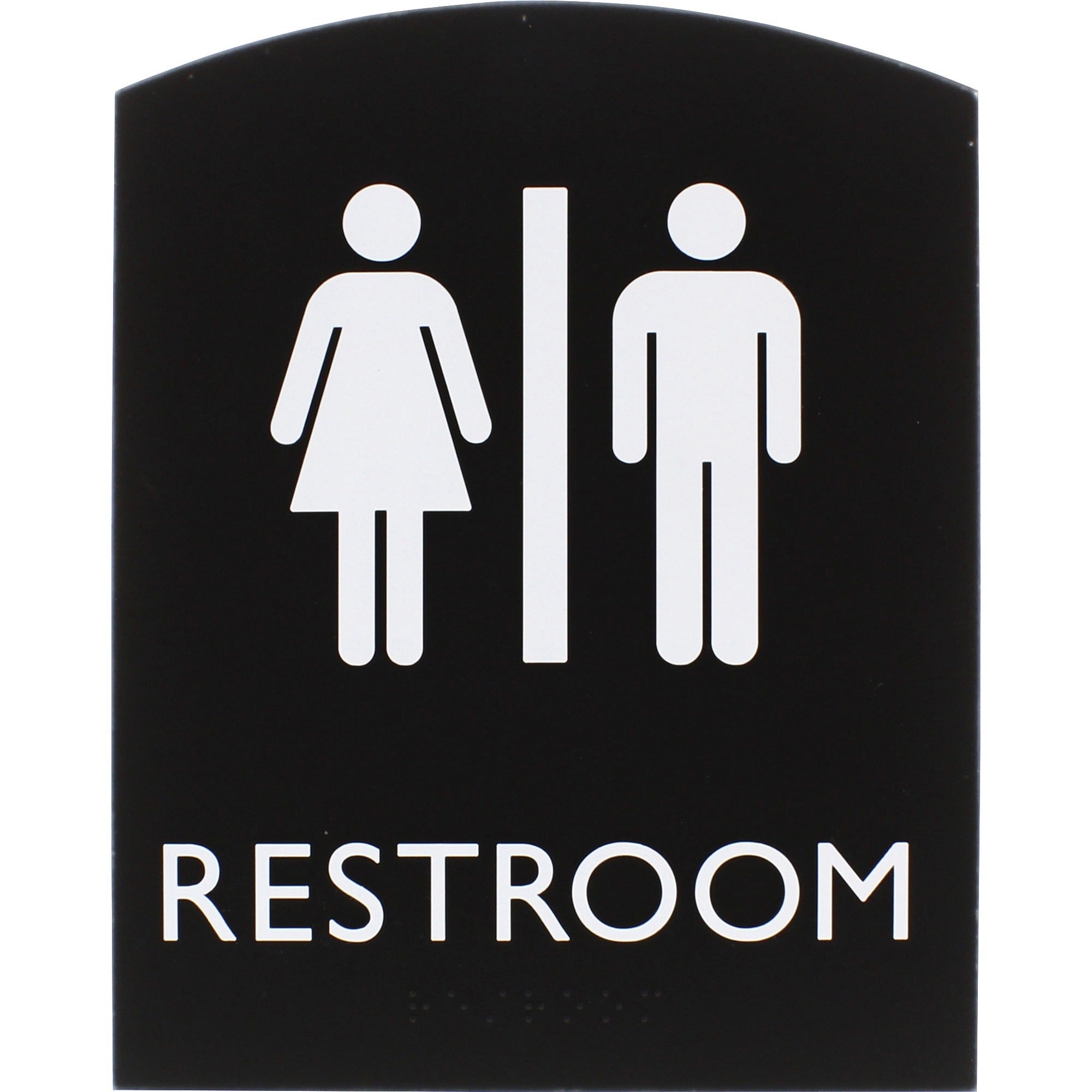 lorell-arched-unisex-restroom-sign-1-each-68-width-x-85-height-rectangular-shape-surface-mountable-easy-readability-braille-plastic-black_llr02672 - 1