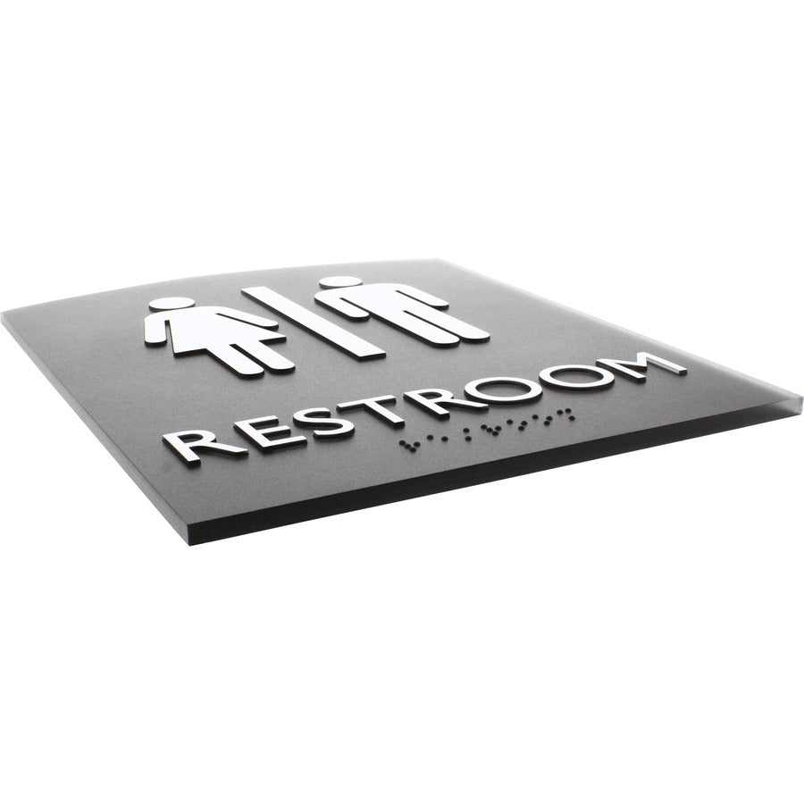 lorell-arched-unisex-restroom-sign-1-each-68-width-x-85-height-rectangular-shape-surface-mountable-easy-readability-braille-plastic-black_llr02672 - 6