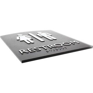 lorell-arched-unisex-restroom-sign-1-each-68-width-x-85-height-rectangular-shape-surface-mountable-easy-readability-braille-plastic-black_llr02672 - 6
