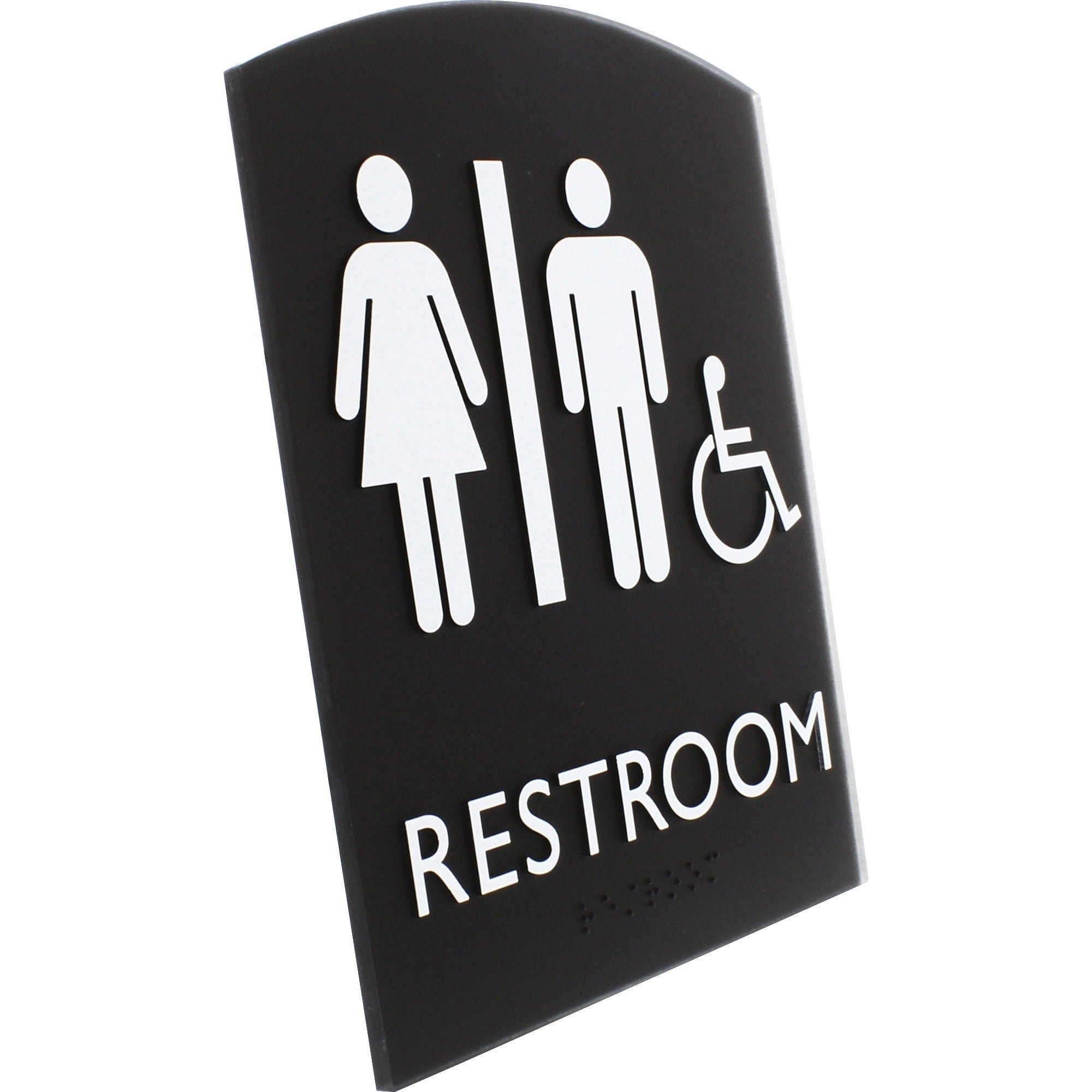 lorell-arched-unisex-handicap-restroom-sign-1-each-68-width-x-85-height-rectangular-shape-surface-mountable-easy-readability-braille-plastic-black_llr02673 - 3