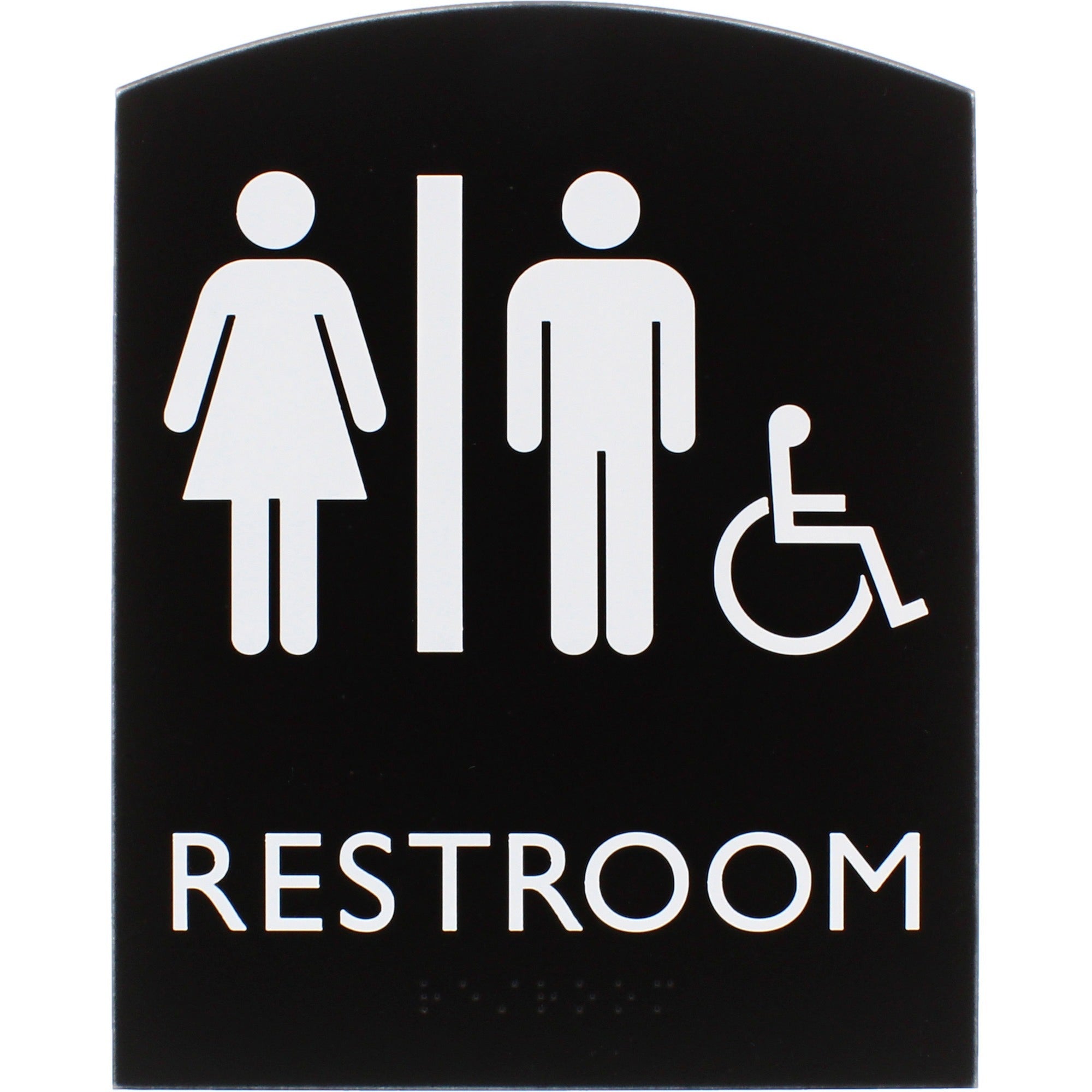 lorell-arched-unisex-handicap-restroom-sign-1-each-68-width-x-85-height-rectangular-shape-surface-mountable-easy-readability-braille-plastic-black_llr02673 - 1