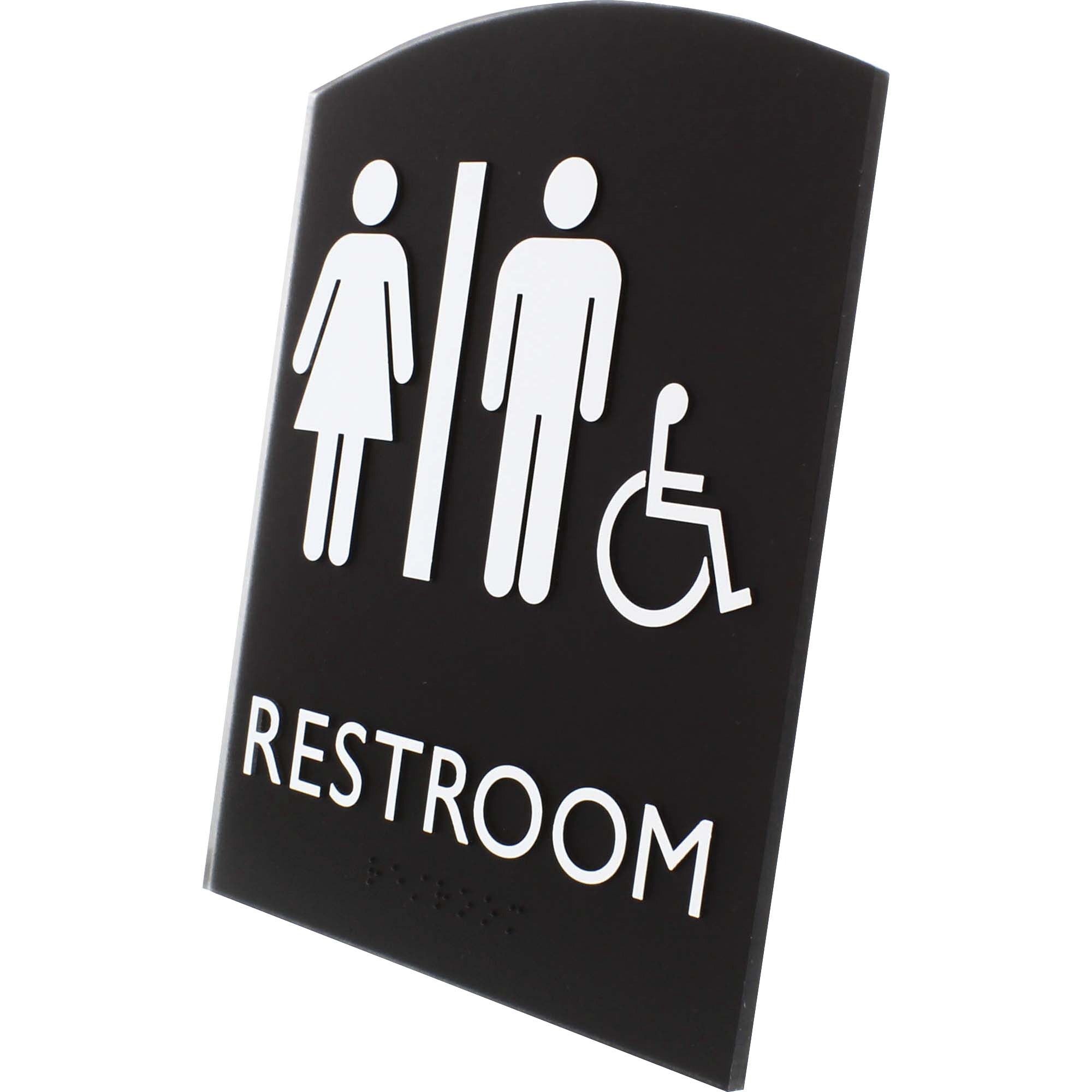 lorell-arched-unisex-handicap-restroom-sign-1-each-68-width-x-85-height-rectangular-shape-surface-mountable-easy-readability-braille-plastic-black_llr02673 - 2