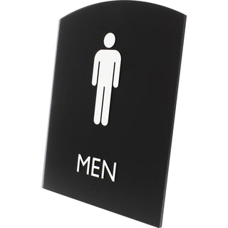 Lorell Arched Men's Restroom Sign - 1 Each - Men Print/Message - 6.8" Width x 8.5" Height - Rectangular Shape - Surface-mountable - Easy Readability, Braille - Plastic - Black