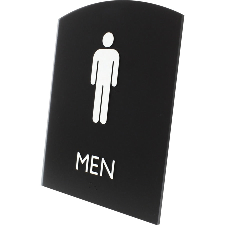 Lorell Arched Men's Restroom Sign - 1 Each - Men Print/Message - 6.8" Width x 8.5" Height - Rectangular Shape - Surface-mountable - Easy Readability, Braille - Plastic - Black