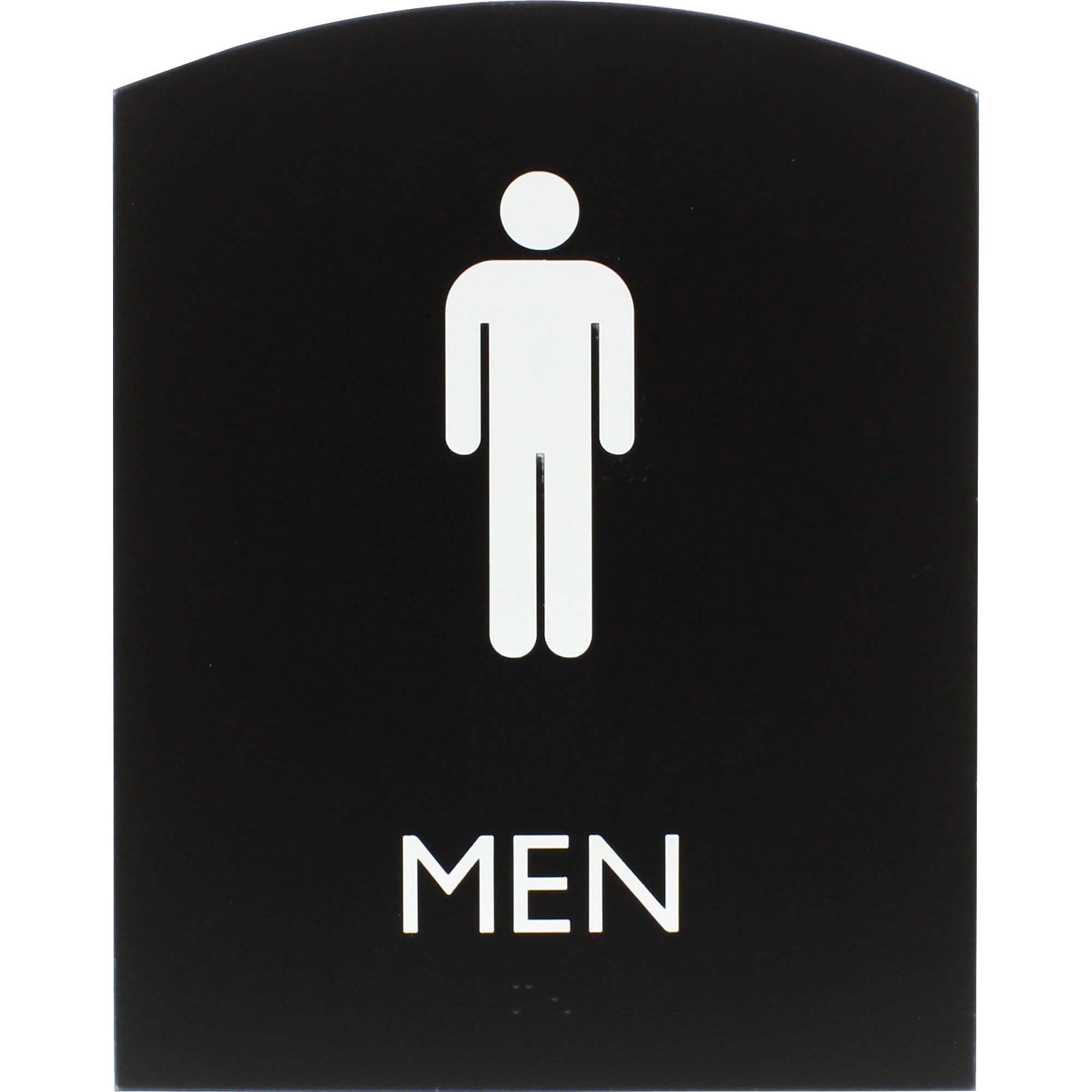 lorell-arched-mens-restroom-sign-1-each-men-print-message-68-width-x-85-height-rectangular-shape-surface-mountable-easy-readability-braille-plastic-black_llr02676 - 1