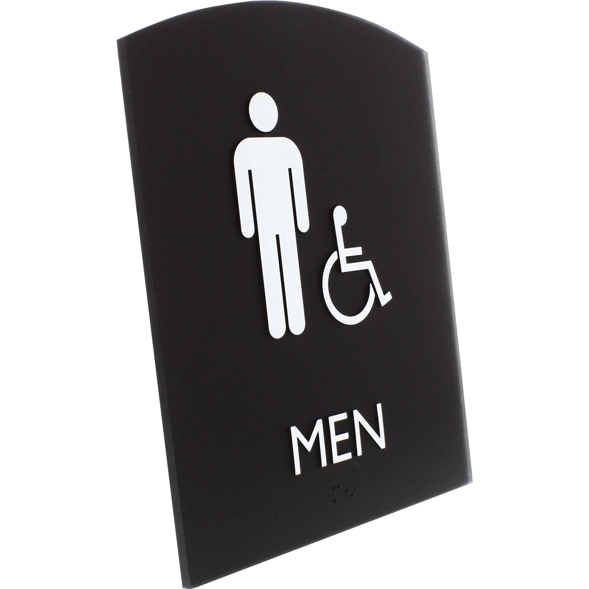 lorell-arched-mens-handicap-restroom-sign-1-each-men-print-message-68-width-x-85-height-rectangular-shape-surface-mountable-easy-readability-braille-plastic-black_llr02677 - 3