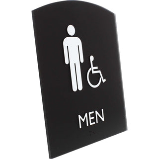 Lorell Arched Men's Handicap Restroom Sign - 1 Each - Men Print/Message - 6.8" Width x 8.5" Height - Rectangular Shape - Surface-mountable - Easy Readability, Braille - Plastic - Black