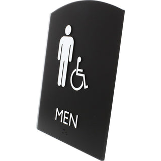 Lorell Arched Men's Handicap Restroom Sign - 1 Each - Men Print/Message - 6.8" Width x 8.5" Height - Rectangular Shape - Surface-mountable - Easy Readability, Braille - Plastic - Black