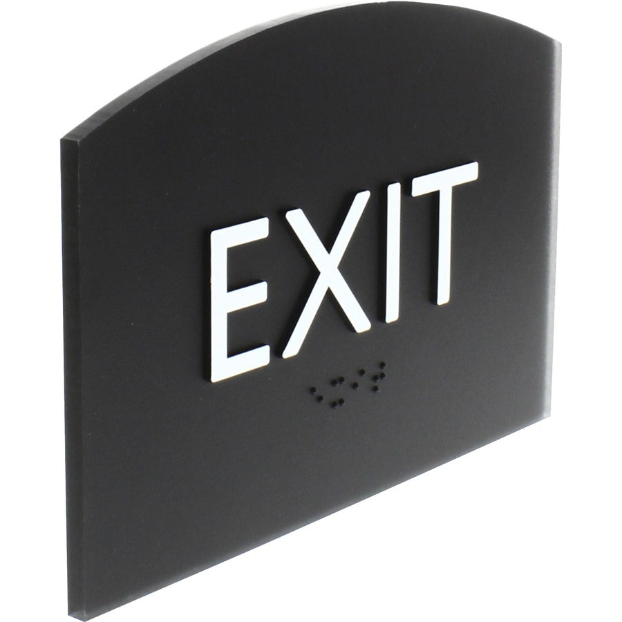Lorell Exit Sign - 1 Each - 4.5" Width x 6.8" Height - Rectangular Shape - Easy Readability, Braille - Plastic - Black, Black