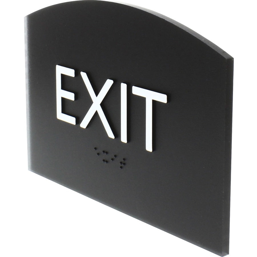 Lorell Exit Sign - 1 Each - 4.5" Width x 6.8" Height - Rectangular Shape - Easy Readability, Braille - Plastic - Black, Black
