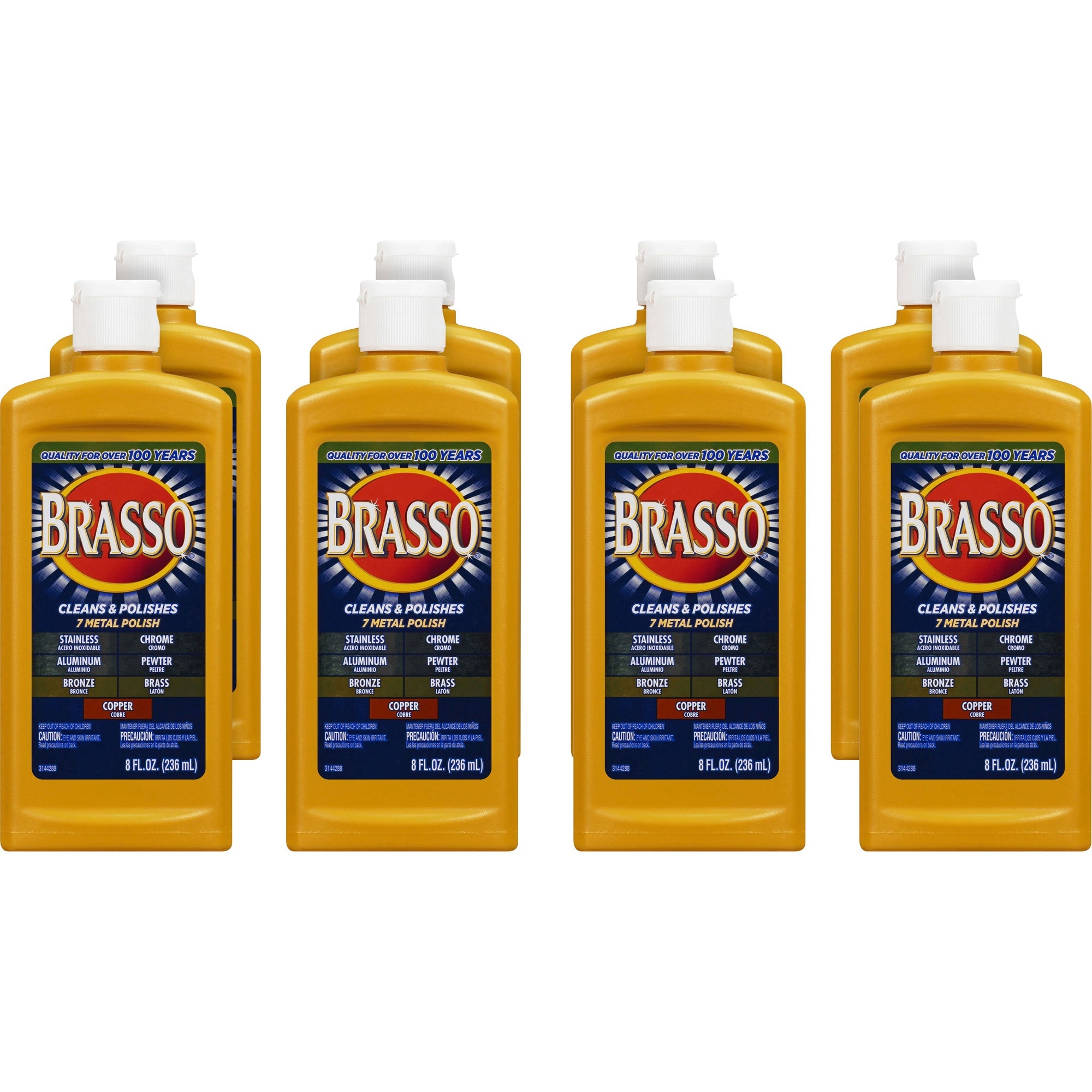 Brasso Metal Polish - 8 fl oz (0.3 quart)Bottle - 8 / Carton - Tan