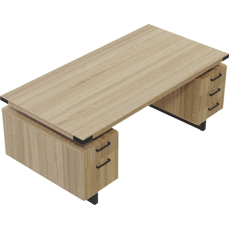 Safco Mirella Free Standing Desk Top with Modesty Panel - 72" x 36" x 1.6" Top - Box Drawer(s) - Material: Particleboard - Finish: Sand Dune, Laminate