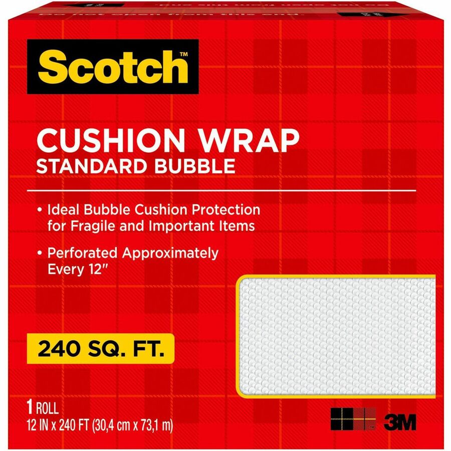 Scotch Perforated Cushion Wrap - 12" Width x 240 ft Length - Perforated, Lightweight, Recyclable, Non-scratching, Easy Tear - Polyethylene, Nylon - Clear - 1 / Roll