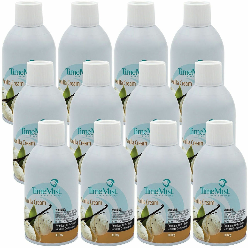 TimeMist Metered 30-Day Vanilla Cream Scent Refill - Spray - 6000 ft - 5.3 fl oz (0.2 quart) - Vanilla Cream - 30 Day - 12 / Carton - Long Lasting, Odor Neutralizer