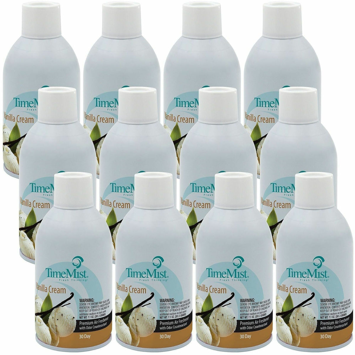 TimeMist Metered 30-Day Vanilla Cream Scent Refill - Spray - 6000 ft - 5.3 fl oz (0.2 quart) - Vanilla Cream - 30 Day - 12 / Carton - Long Lasting, Odor Neutralizer