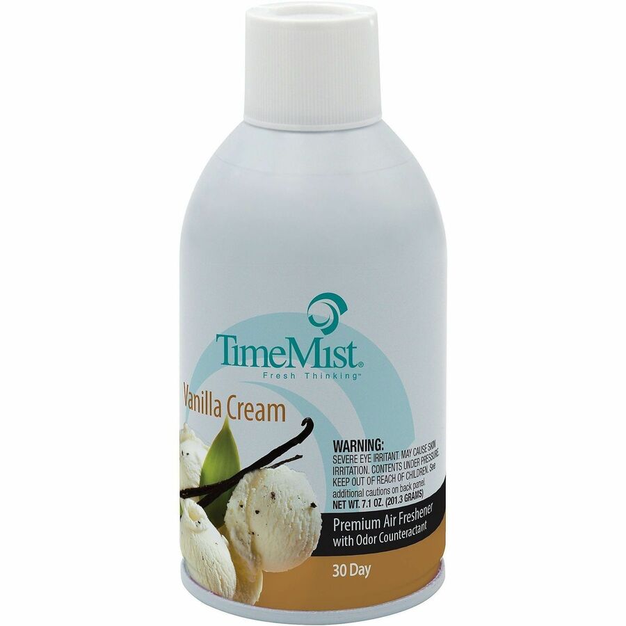 TimeMist Metered 30-Day Vanilla Cream Scent Refill - Spray - 6000 ft - 5.3 fl oz (0.2 quart) - Vanilla Cream - 30 Day - 12 / Carton - Long Lasting, Odor Neutralizer