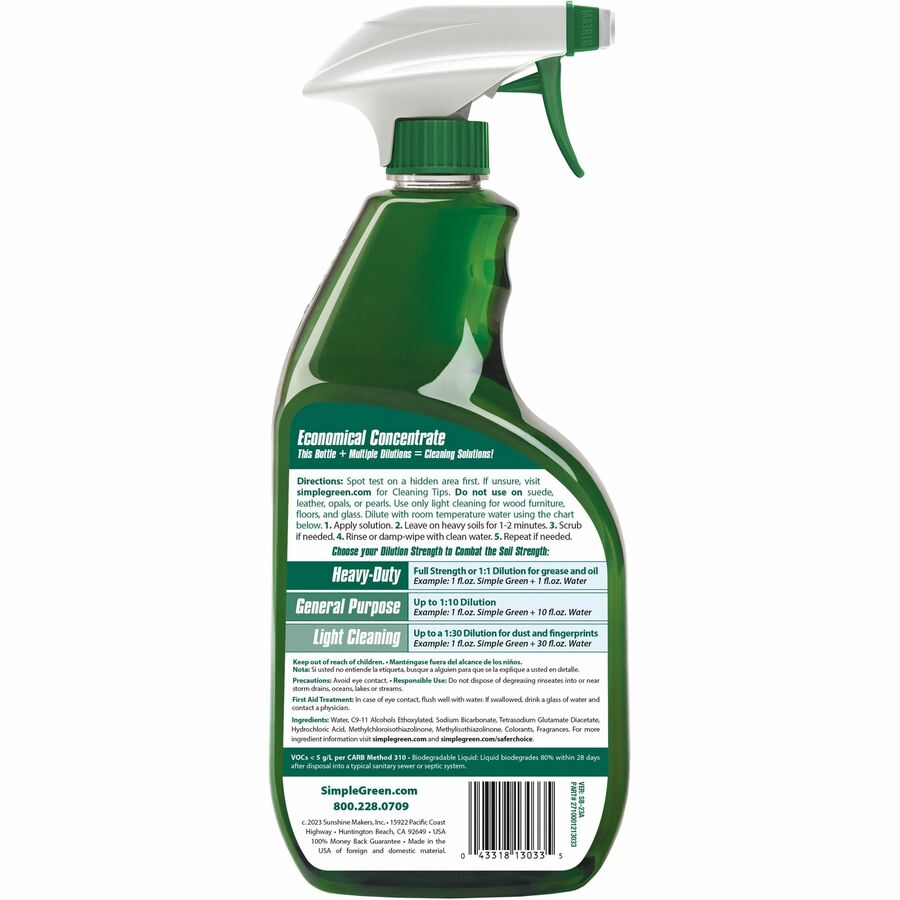 Simple Green All-Purpose Concentrated Cleaner - Concentrate - 32 fl oz (1 quart) - 12 / Carton - Non-toxic, Streak-free, Smudge-free - Green