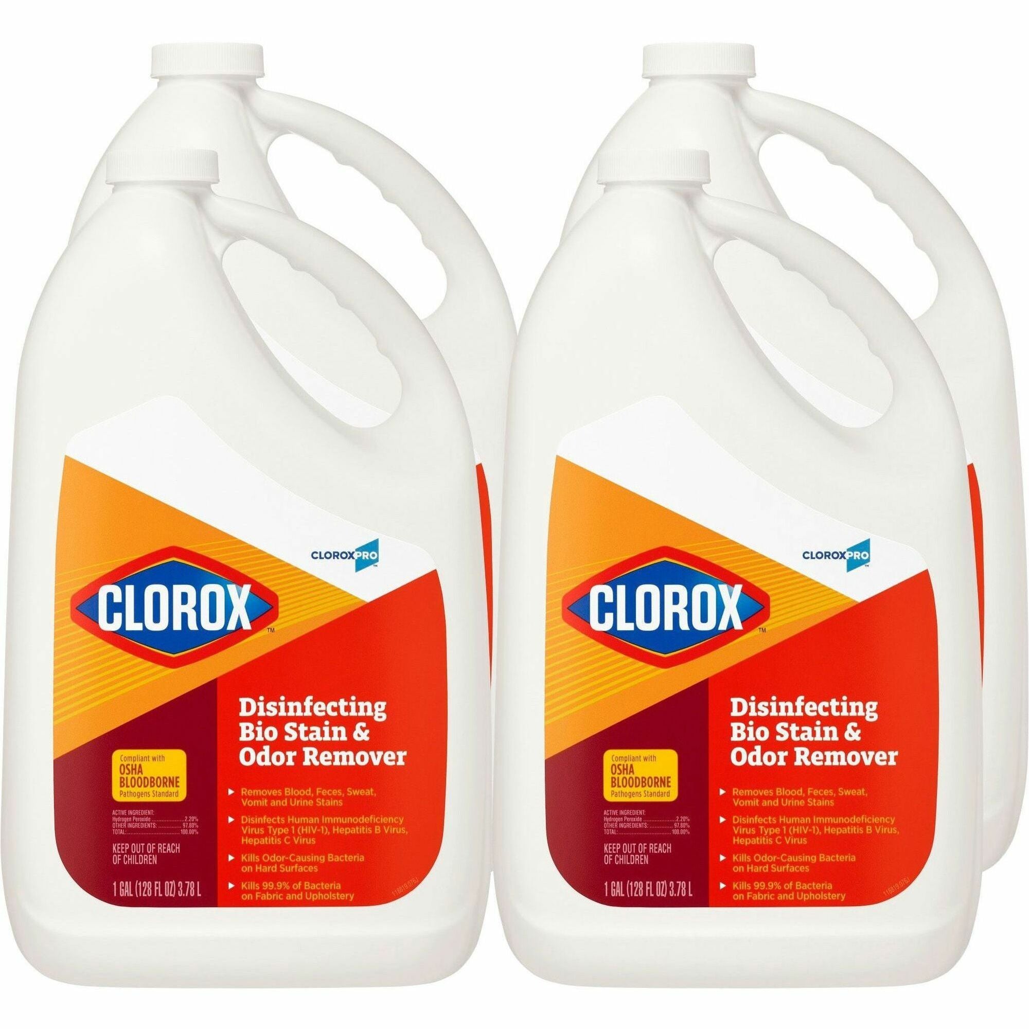 CloroxPro Disinfecting Bio Stain & Odor Remover Refill - 128 fl oz (4 quart) - 4 / Carton - Bleach-free, Deodorize - Translucent - 1