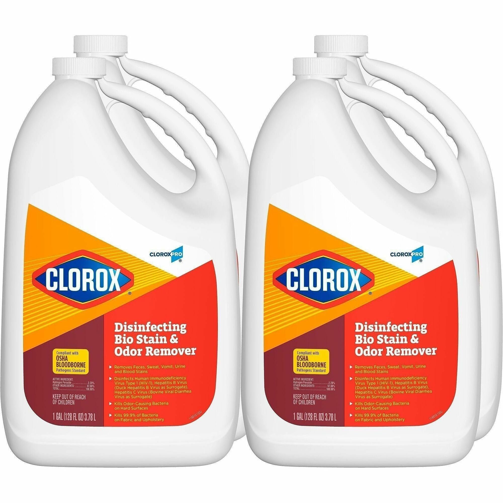 CloroxPro Disinfecting Bio Stain & Odor Remover Refill - 128 fl oz (4 quart) - 4 / Carton - Bleach-free, Deodorize - Translucent