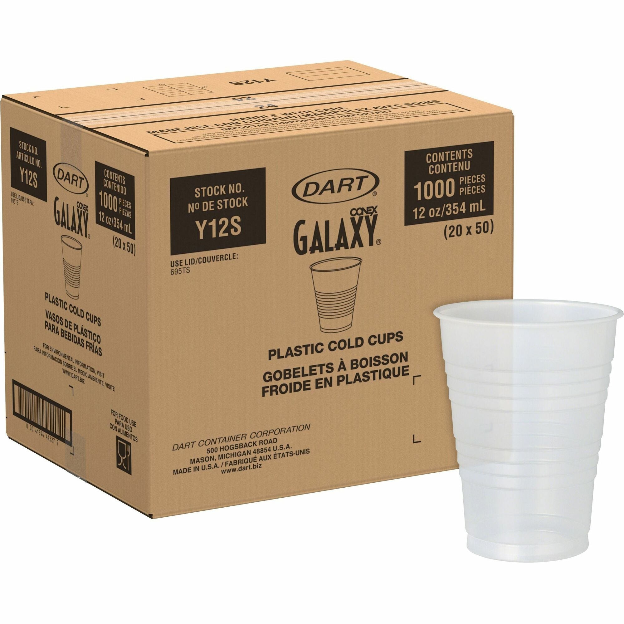Solo Galaxy 12 oz Plastic Cold Cups - 50.0 / Bag - 20 / Carton - Translucent - Plastic, Polystyrene - Cold Drink