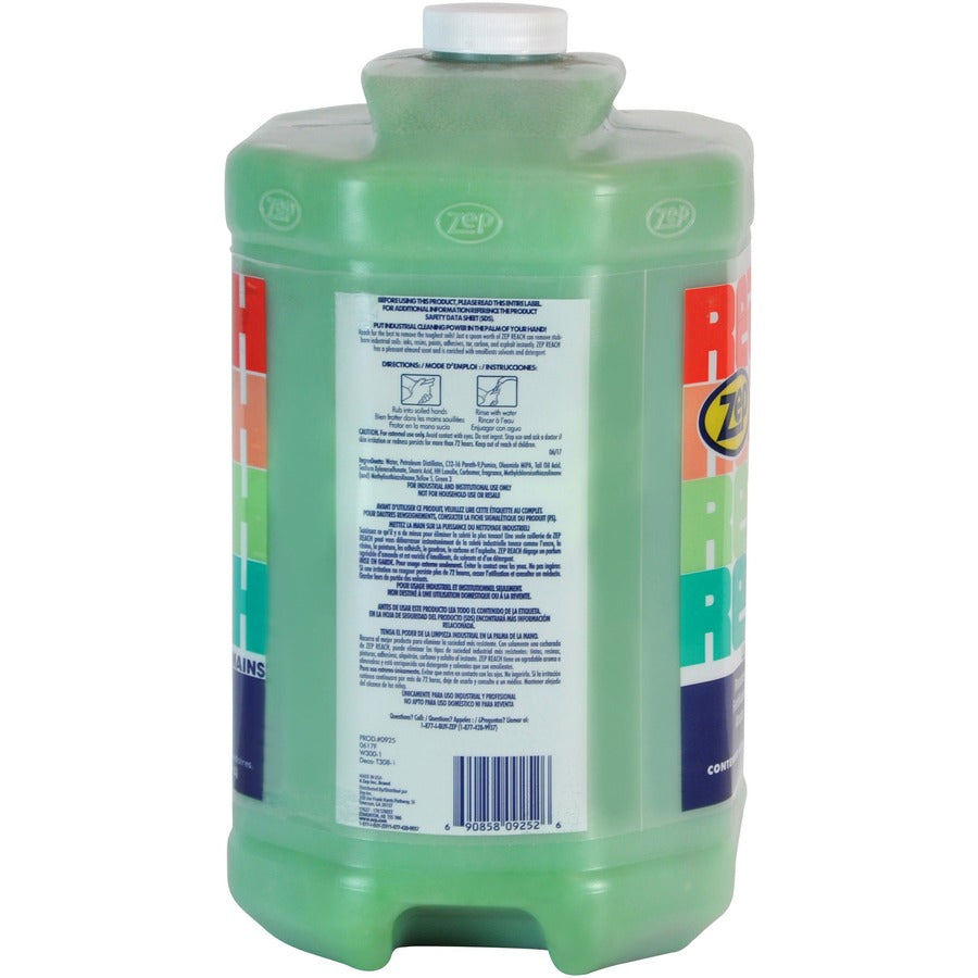 Zep Reach Hand Cleaner - Almond ScentFor - 1 gal (3.8 L) - Grease Remover, Resin Remover, Ink Remover, Tar Remover, Adhesive Remover, Oil Remover, Adhesive Remover, Grease Remover, Asphalt Remover, Oil Remover - Hand - Light Green, Opaque - Phosphate