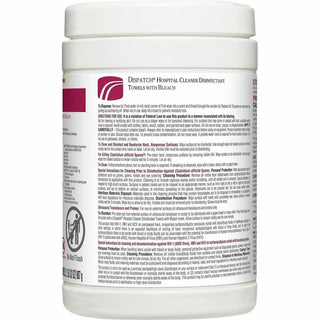 Dispatch Hospital Cleaner Disinfectant Towels with Bleach - Ready-To-Use - 32 oz (2 lb) - 8" Length x 6.75" Width - 150 / Canister - 8 / Carton - White