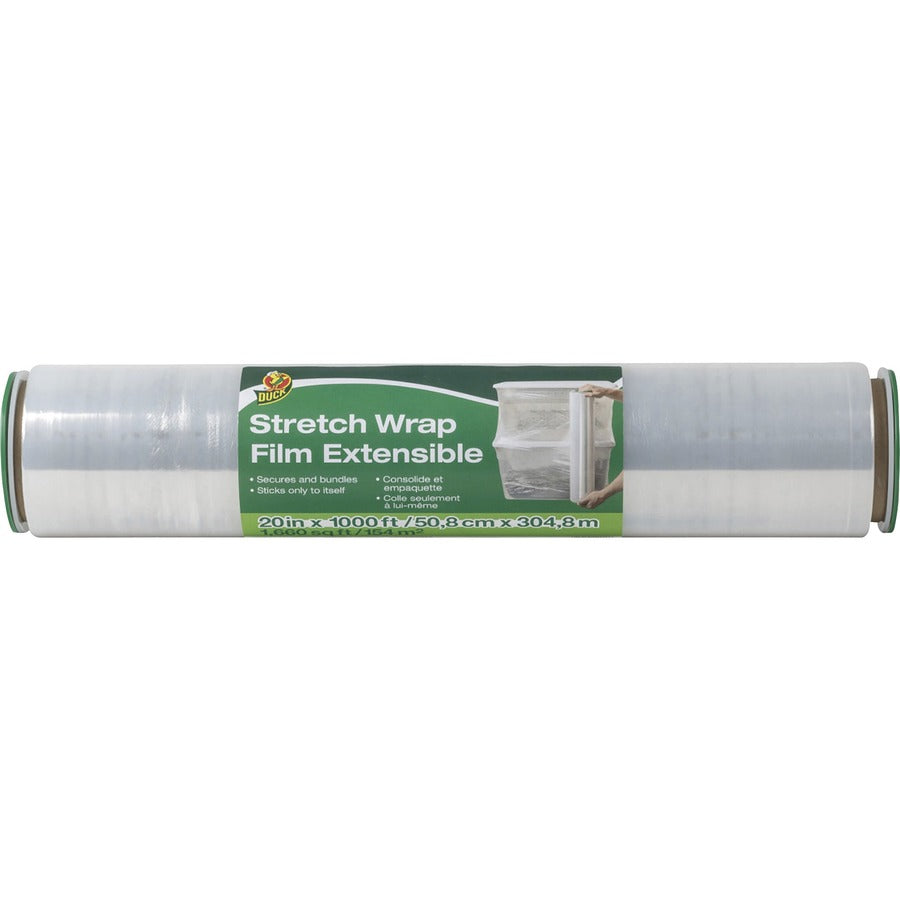 Duck Extensible Stretch Wrap Film - 20" Width x 1000 ft Length - Non-adhesive, Durable, Handle, Self-stick - Plastic Film - Clear - 1Each
