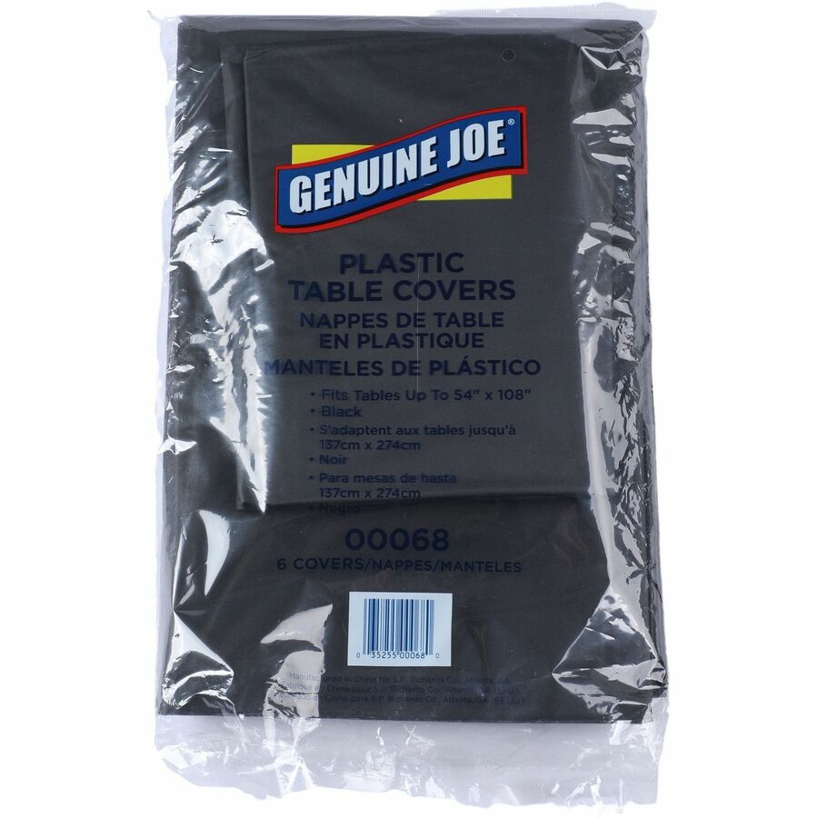 Genuine Joe Plastic Table Covers - 108" Length x 54" Width - Plastic - Black - 24 / Carton