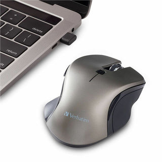 Verbatim USB-C Wireless Blue LED Mouse - Graphite - Blue LED/Optical - Wireless - Radio Frequency - 2.40 GHz - Graphite - 1 Pack - USB Type C - 1600 dpi - 6 Button(s)