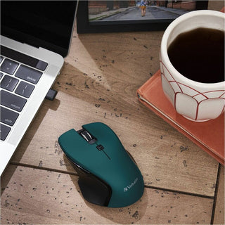Verbatim USB-C Wireless Blue LED Mouse - Teal - Blue LED/Optical - Wireless - Radio Frequency - 2.40 GHz - Teal - 1 Pack - USB Type C - 1600 dpi - 6 Button(s)