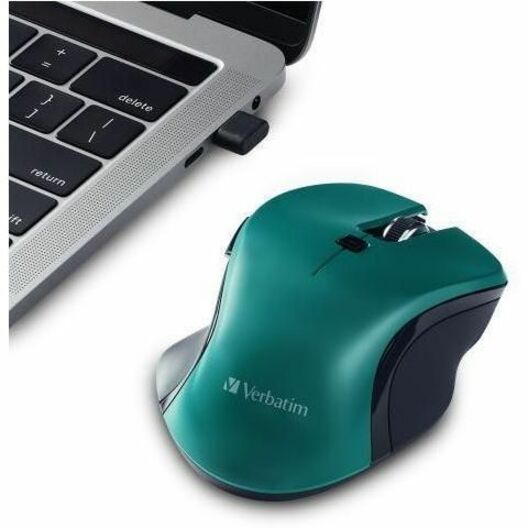 Verbatim USB-C Wireless Blue LED Mouse - Teal - Blue LED/Optical - Wireless - Radio Frequency - 2.40 GHz - Teal - 1 Pack - USB Type C - 1600 dpi - 6 Button(s)