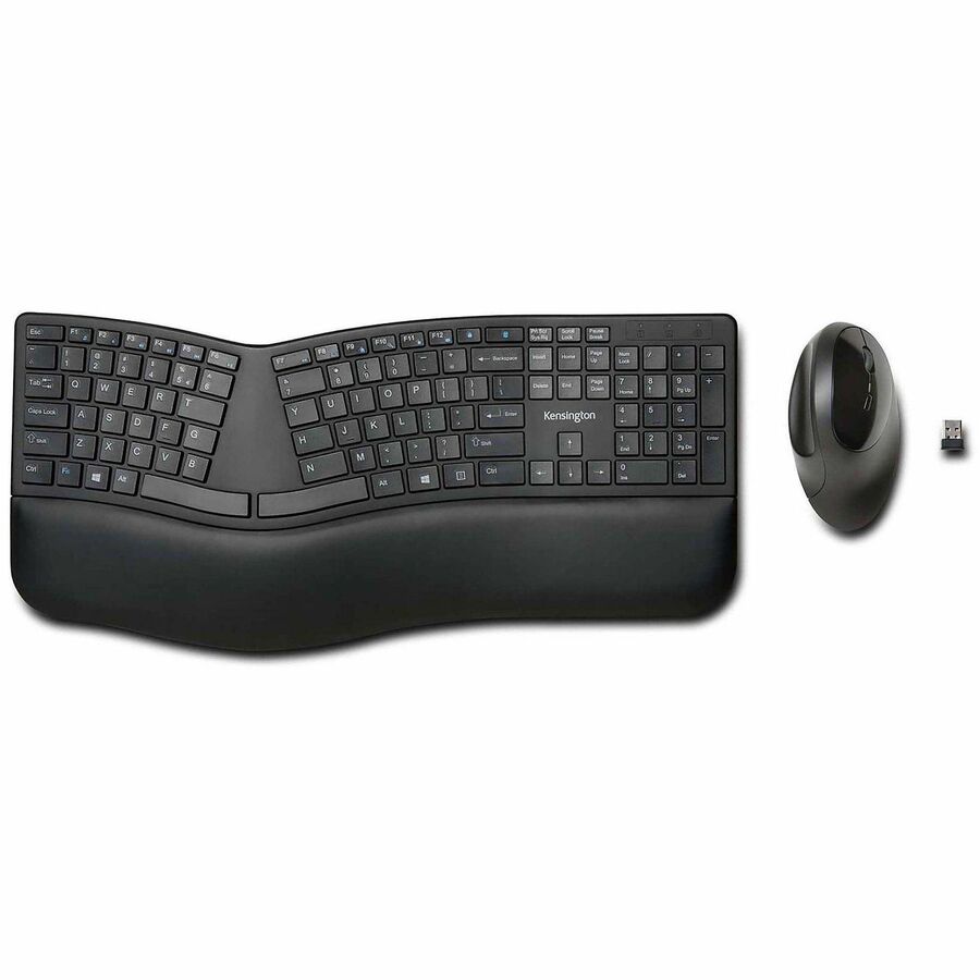 Kensington Pro Fit Ergo Wireless Keyboard/Mouse - Wireless Bluetooth/RF - Wireless Bluetooth/RF - 5 Button - Compatible with Computer - 1 Pack