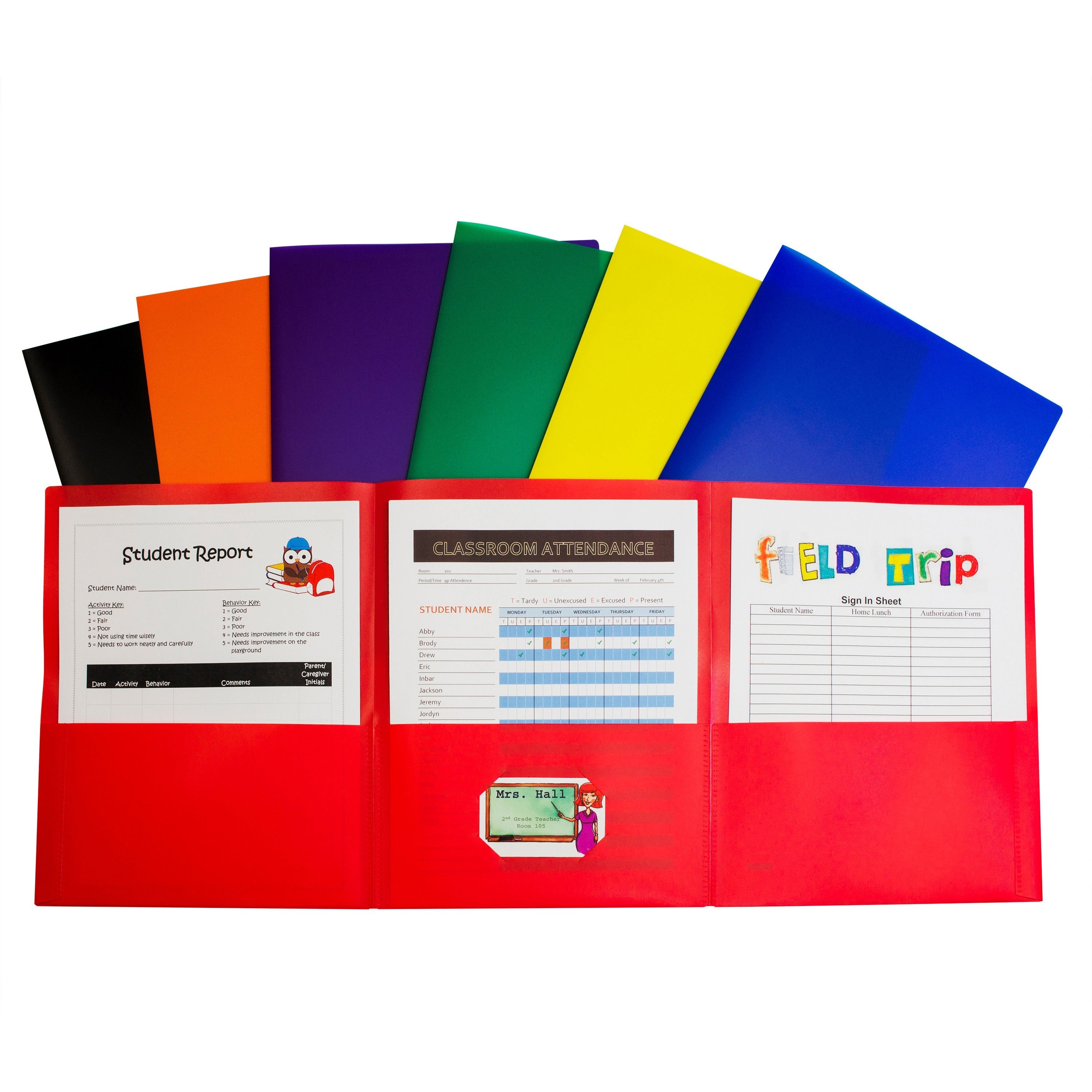 c-line-letter-pocket-folder-8-1-2-x-11-3-internal-pockets-black-blue-green-orange-red-purple-yellow-1-each_cli33940 - 1