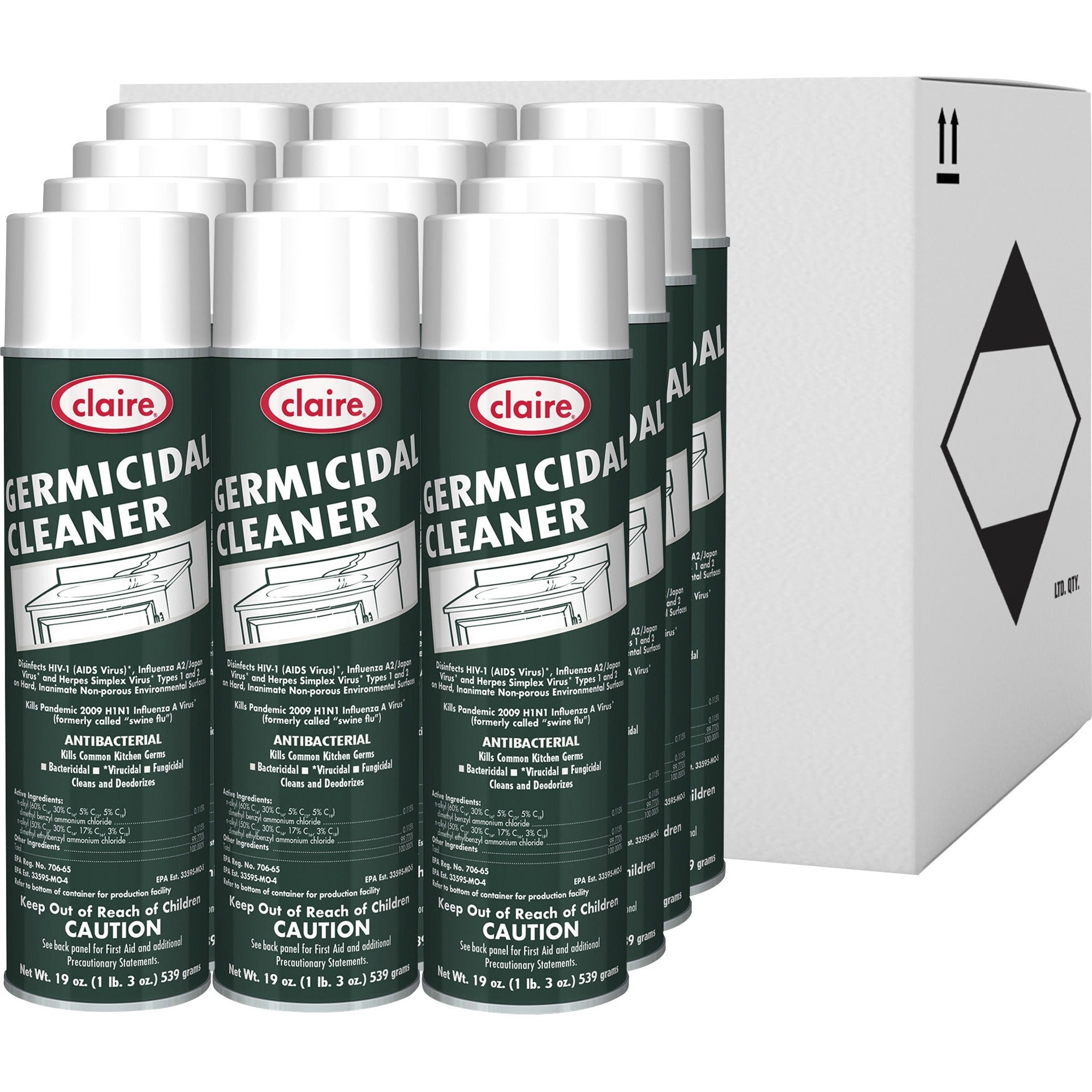 Claire Foaming Germicidal Cleaner - 20 fl oz (0.6 quart) - Floral Scent - 12 / Carton - Disinfectant, Deodorize - White - 1