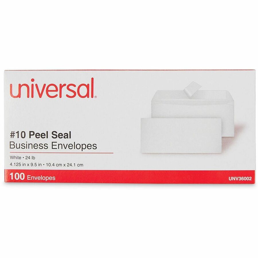 Peel Seal Strip Business Envelope, #10, Square Flap, Self-Adhesive Closure, 4.13 x 9.5, White, 100/Box