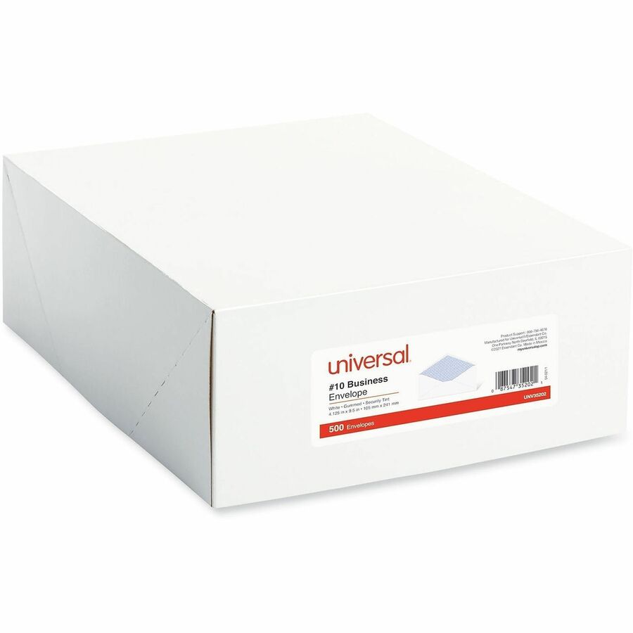 Open-Side Security Tint Business Envelope, #10, Monarch Flap, Gummed Closure, 4.13 x 9.5, White, 500/Box