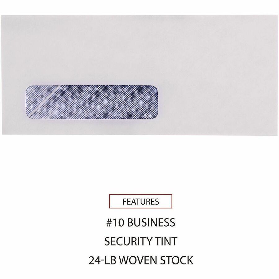 Open-Side Security Tint Business Envelope, 1 Window, #10, Commercial Flap, Gummed Closure, 4.13 x 9.5, White, 500/Box