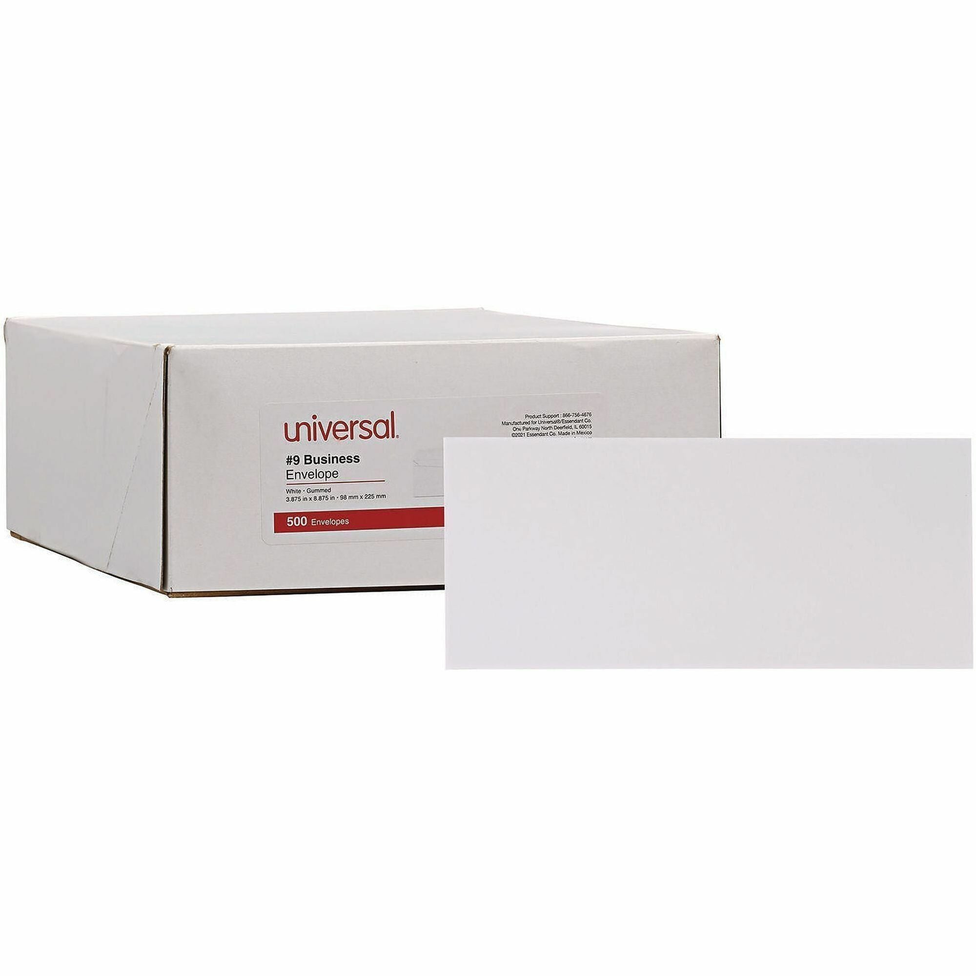 Open-Side Business Envelope, #9, Square Flap, Gummed Closure, 3.88 x 8.88, White, 500/Box